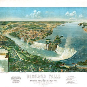 Niagara Falls Ontario in 1893 Vogelaugen Ansicht-Karte der American Fine Art Co .. Vintage Reproduktion Karte. In verschiedenen Größen erhältlich.