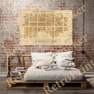 Official map of Chinatown in San Francisco, California, CA, 1885. Vintage restoration hardware home Style old wall reproduction map print. image 2
