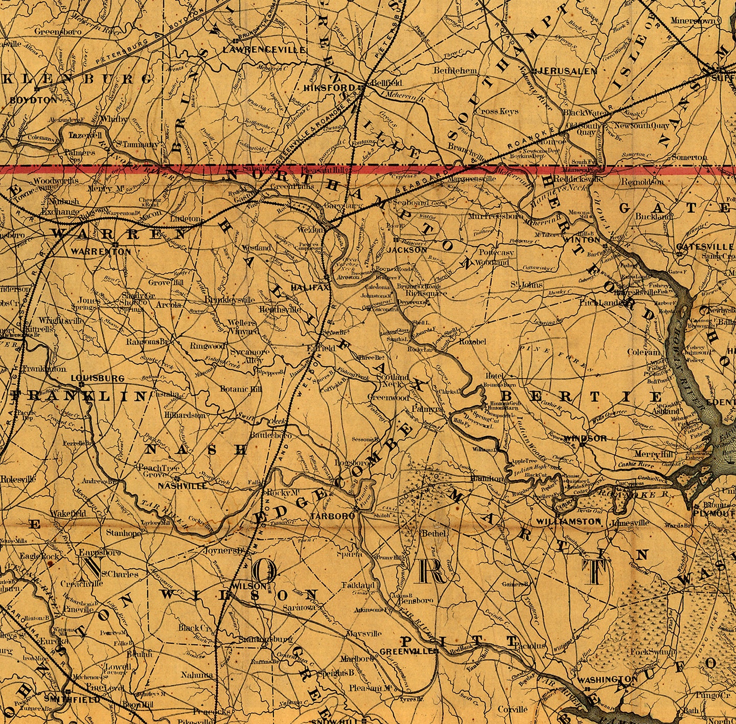 Map of Eastern North Carolina With Part of Virginia and South Carolina ...