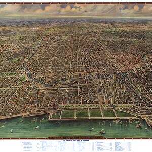 Chicago, Illinois zentraler Geschäftsbereich.  1916. Vintage Restaurierung Hardware Home Deco Stil alte Wand Reproduktion Landkarte Druck.
