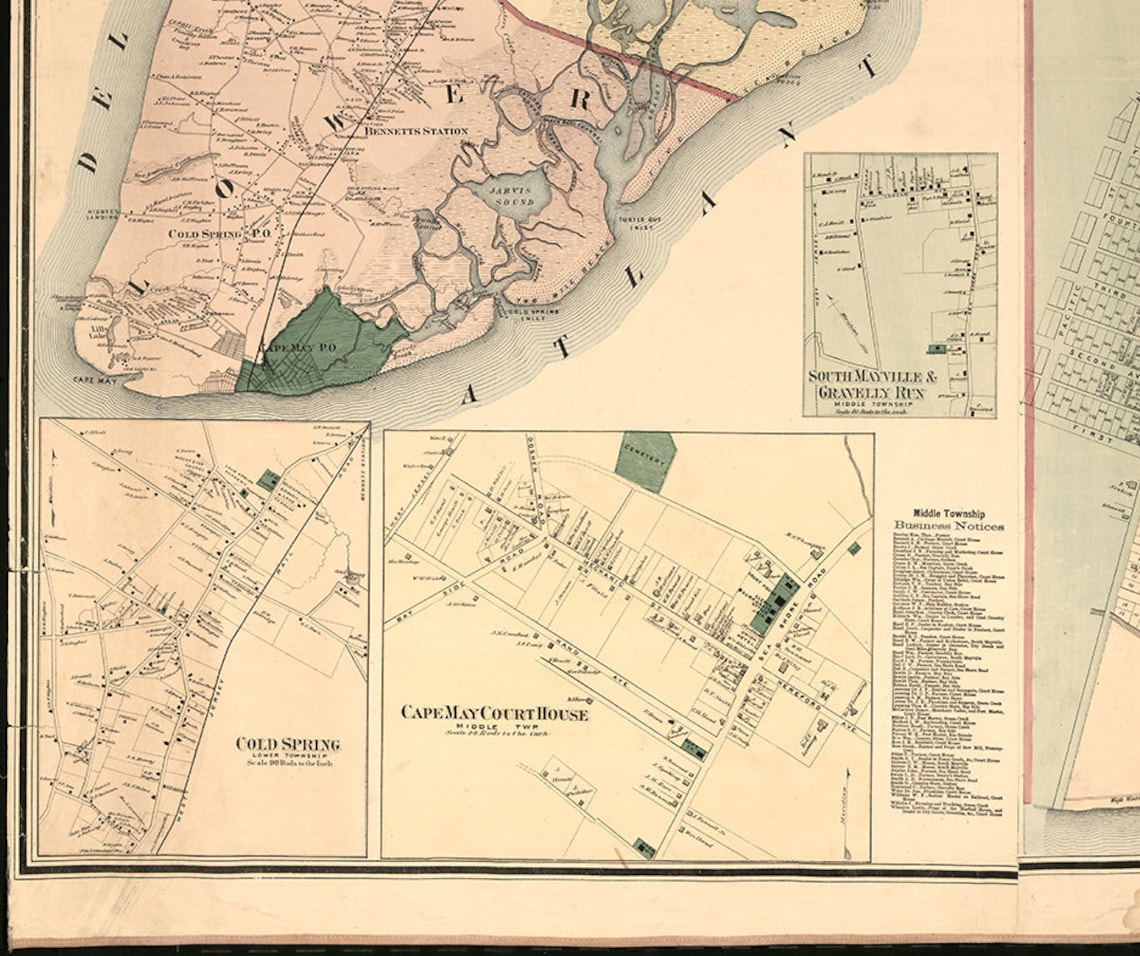 Map of Cape May County New Jersey 1872. Vintage restoration Etsy