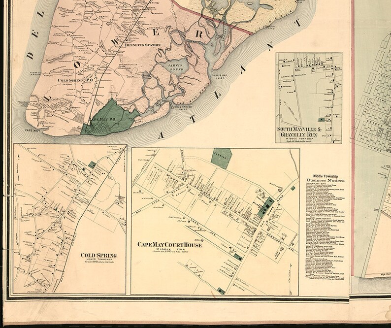 Map of Cape May County New Jersey 1872. Vintage restoration Etsy