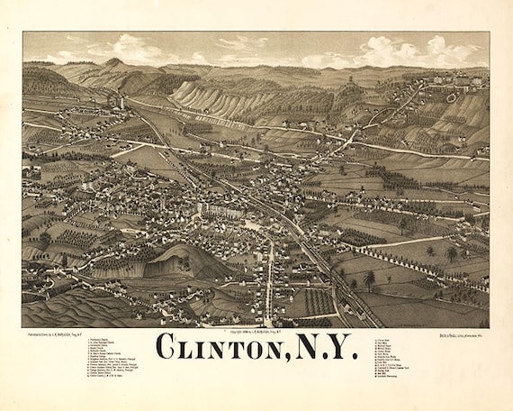 Map of Clinton Oneida County New York NY. 1885. Vintage Etsy