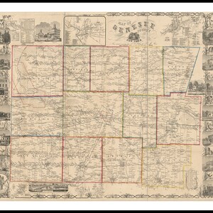 Karte von Genesee County, New York, NY, 1854 Home Deco Stil alte Wand Vintage Giclee Reproduktion.