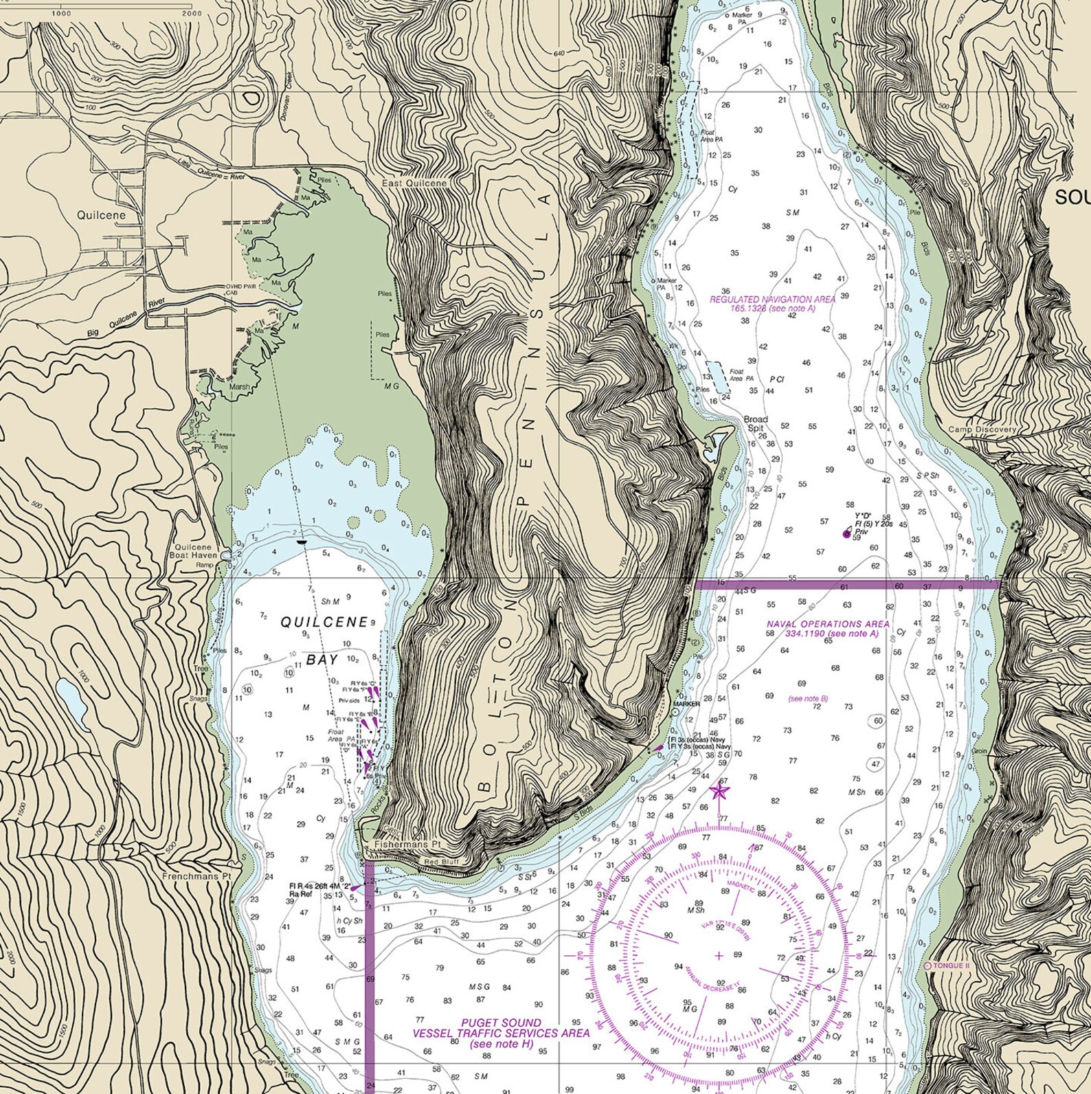 Nautical charts of Hood Canal. South Point to Quatsap Point Etsy