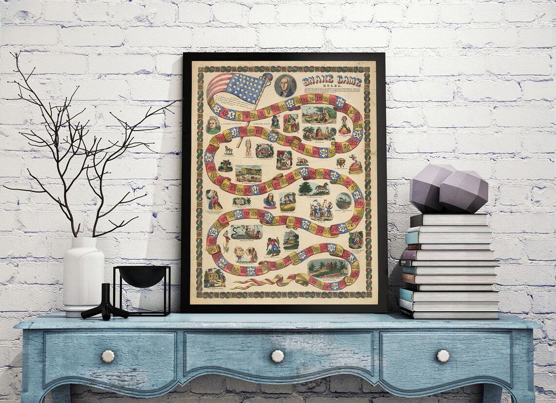 Snake Game Rules. Game Board. Vintage Reproduction Etsy