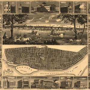 Map of Saint Louis, St. Louis, Missouri.  Kershaw, James M. 1848.  Vintage Reproduction map.  Available in multiple sizes