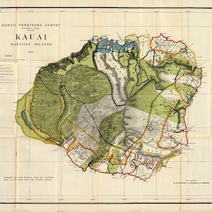 Karte von Kauai, Hawaii inseln, 1906.   Restaurierung Hardware Home Deco Stil alte Wand Vintage Reprint.