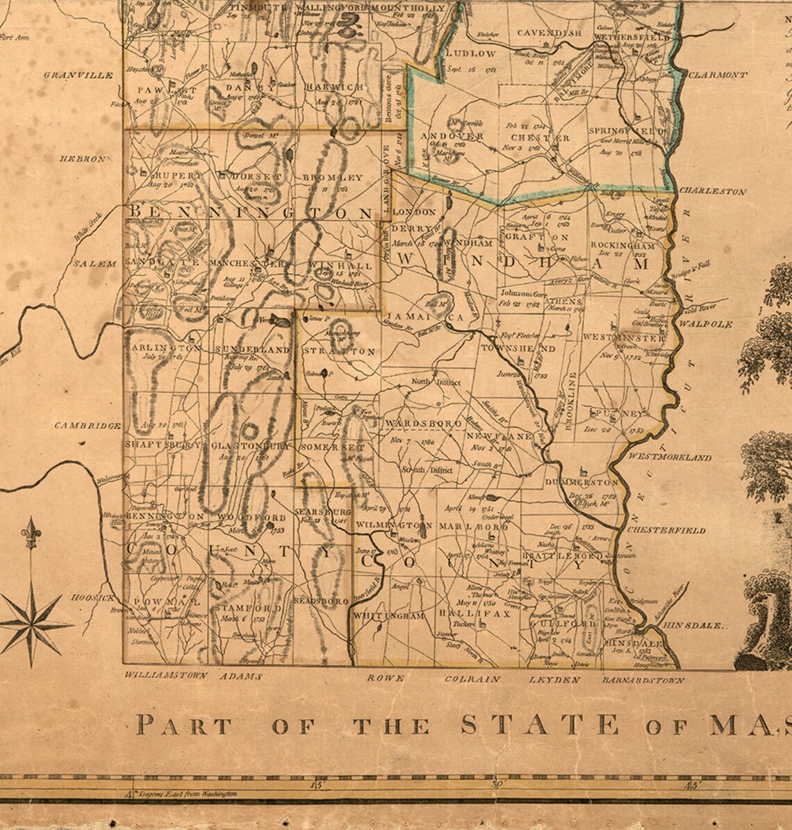 Map of the state of Vermont 1796. Vintage restoration Etsy
