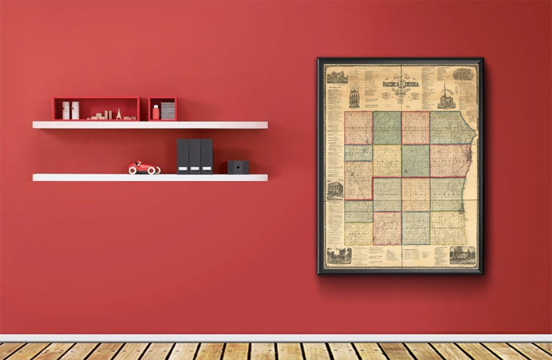 Map of Map of Racine & Kenosha Counties Wisconsin WI 1873. Etsy