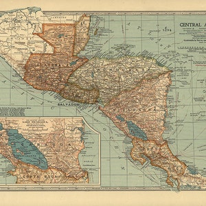Karte von Mittelamerika, 1902. Vintage Restauration Hardware home Deco Stil alte Wandreproduktion Kartendruck.