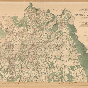 Karte von Orange County, Florida FL 1890 aus tatsächlichen Erhebungen.  Restaurierung Hardware Home Deko Stil Alte Wand Vintage Nachdruck.
