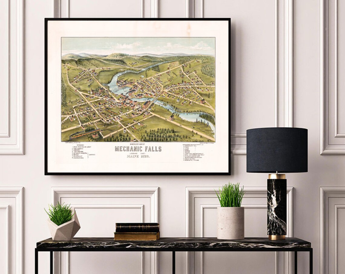 Map of Mechanic Falls Maine in 1878. Vintage restoration Etsy