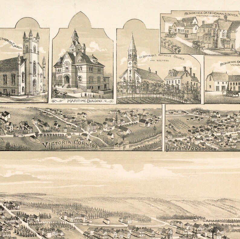 Map of Woodstock New Brunswick Canada in 1889. Reproduction Etsy