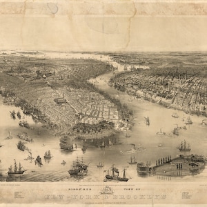 Karte von Manhattan New York City, Brooklyn,^^^^^^^^^^^^^^ wenn bei, dass Kurier, dann den Blocker, 1851. Vintage Reproduktion Historische Poster Druck Karte