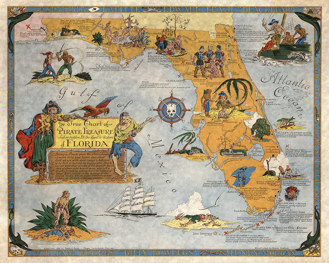 Ye True Chart of Buried Treasure in the Land &amp; Waters of Florida ...