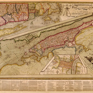 La città di New York Manhattan così come è stata progettata dai Commissari con la campagna circostante nel 1821. Riproduzione di una mappa d'epoca.