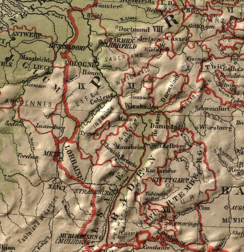 Carte de l'Allemagne, 1880. Reproduction de carte murale ancienne de style déco maison vintage. image 3