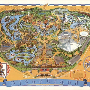 Disneyland Map - Panorama-Vogelansicht-Karte von Disneyland. Vintage Wanddekoration, Reproduktion einer alten Karte.