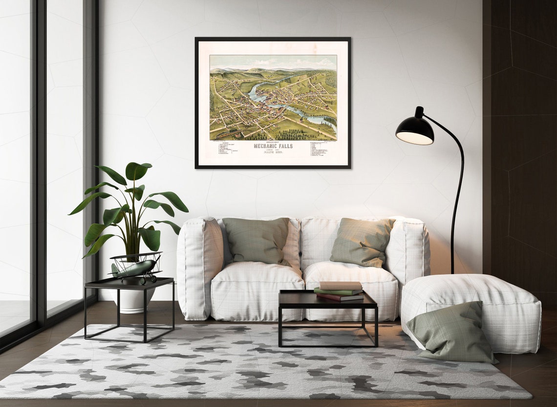 Map of Mechanic Falls Maine in 1878. Vintage restoration Etsy