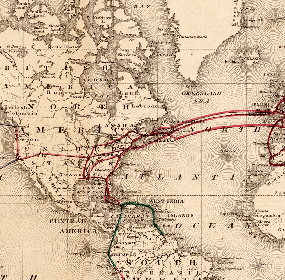 Map Of The Telegraph Lines In Operation Of The Globe In 1872 Etsy