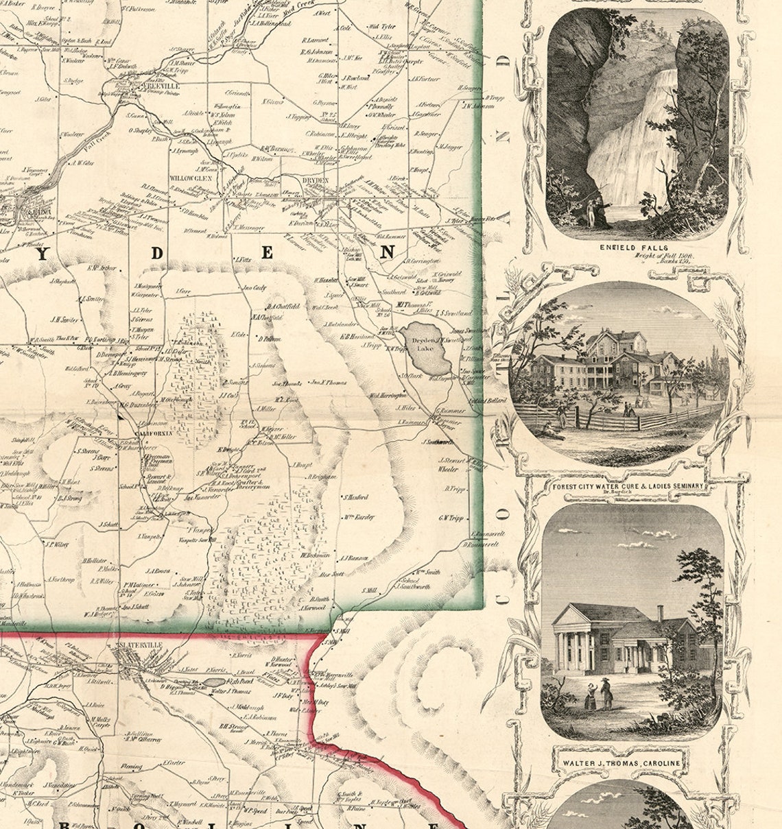 Map of Tomkins County New York NY 1853. Vintage home Style Etsy