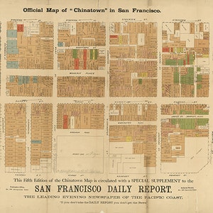 Official map of Chinatown in San Francisco, California, CA, 1885. Vintage restoration hardware home Style old wall reproduction map print. image 1