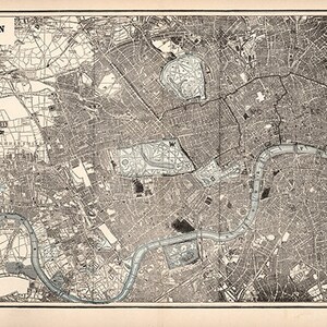 Historische Landkarte London England U.K. 1893. Restaurierung Hardware Home Deco Stil alte Landkarte. Vintage Reproduktion