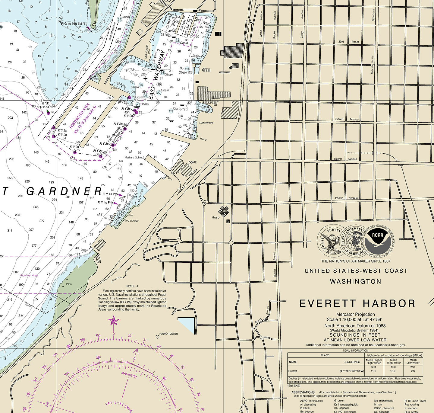 Nautical Charts of Everett Harbor. 18444 Washington. West Etsy