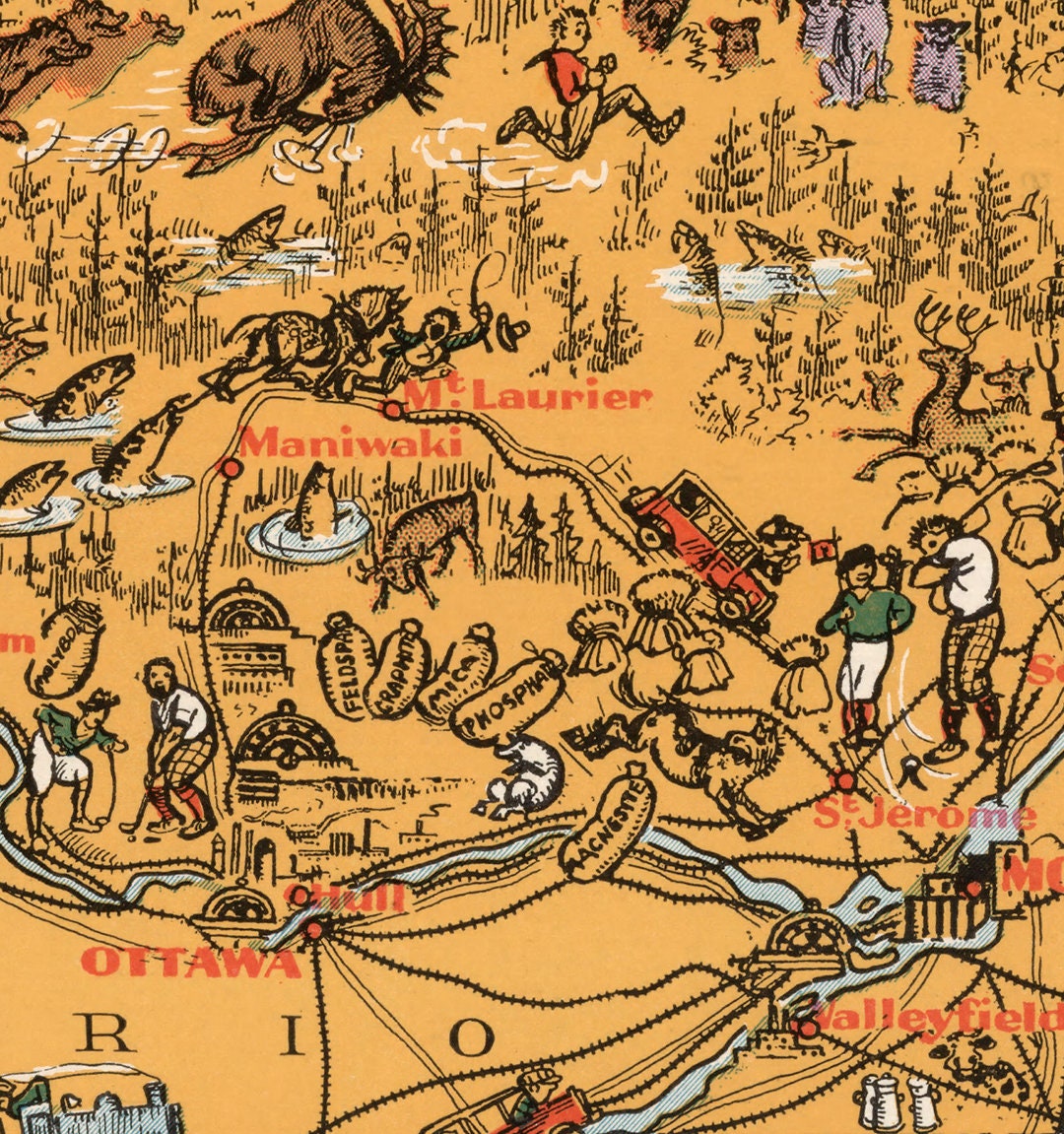 Map of Quebec Canada 1929. Vintage Restoration Hardware Home Etsy