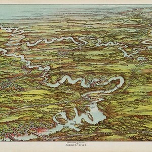 Karte von Charles River, Massachusetts Ma., 1900.Restaurierung Hardware Home Deco Stil alte Mauer Vintage Nachdruck