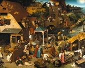 Netherlandish Proverbs - Pieter Bruegel The Elder. Dutch Proverbs. Vintage home Décor Style old wall reproduction map print.