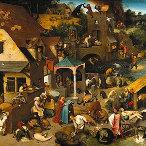 Proverbes néerlandais - Pieter Bruegel L’Ancien.  Proverbes hollandais.   maison vintage Décor Style vieux mur reproduction carte imprimer.