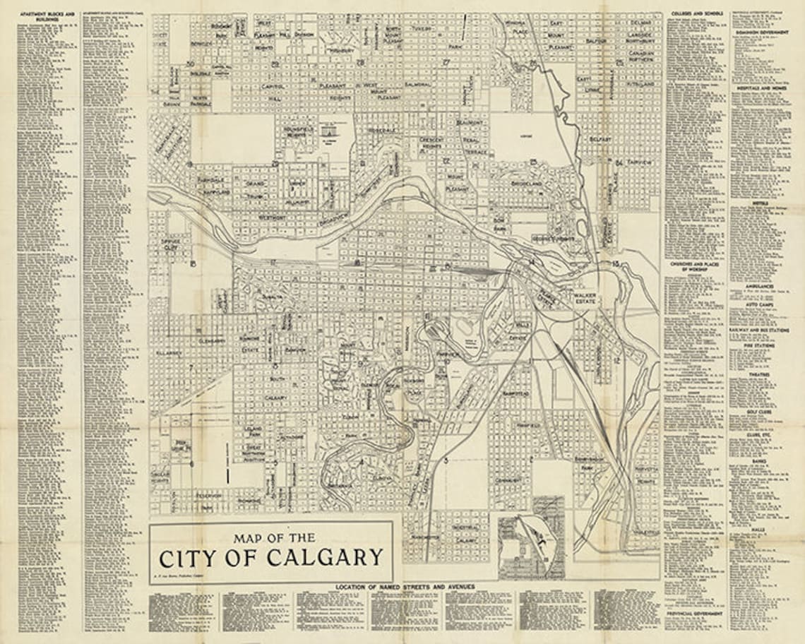 Map of Calgary Alberta Canada in 1946. Restoration Hardware Etsy