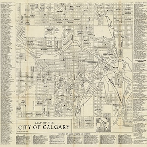Karte von Calgary, Alberta, Kanada im Jahr 1946. Restaurierung Hardware Home Deco Stil Alte Wand Vintage Vogelansicht Nachdruck Landkarte.