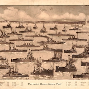 The United States Atlantic Fleet 1914. Vintage Home Deco Style Old Wall Vintage Giclee Reproduction.