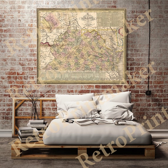 1853 J.H. Young Virginia State Pocket Reproduction Map Print