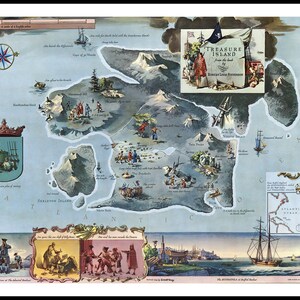 Reproducción impresa de La isla del tesoro del libro de Robert Louis Stevenson.