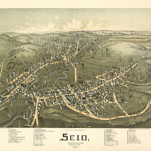 Karte von Scio, Harrison Co., Ohio 1899. Home Deco Stil Alte Mauer Vintage Reproduktion.