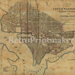 Plan von Washington, D.C. und Umgebung, 1887. Vintage Restaurierung Hardware home-Deco-Stil alte Wand Reproduktion Karte