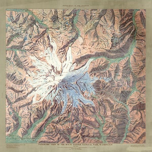 Mount Rainier National Park, Washington WT 1914. Panoramaaussicht.  Vintage-Restaurierung Hardware-Home-Deco-Stil Wand Reproduktion Karte Drucken.