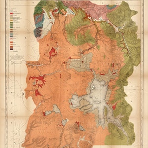 Carte géologique du parc national de Yellowstone, 1878. Reproduction d'une carte murale ancienne de style déco pour la maison.