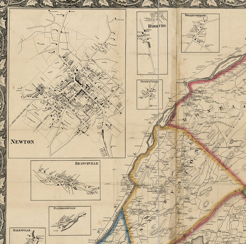 Map of Sussex County New Jersey NJ 1860. Vintage Home Deco Etsy