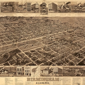Birmingham, Jefferson County, Alabama AL., 1885. Norris, Wellge, & Co., Restoration Hardware Home Deco Style Old Wall Vintage Reprint.
