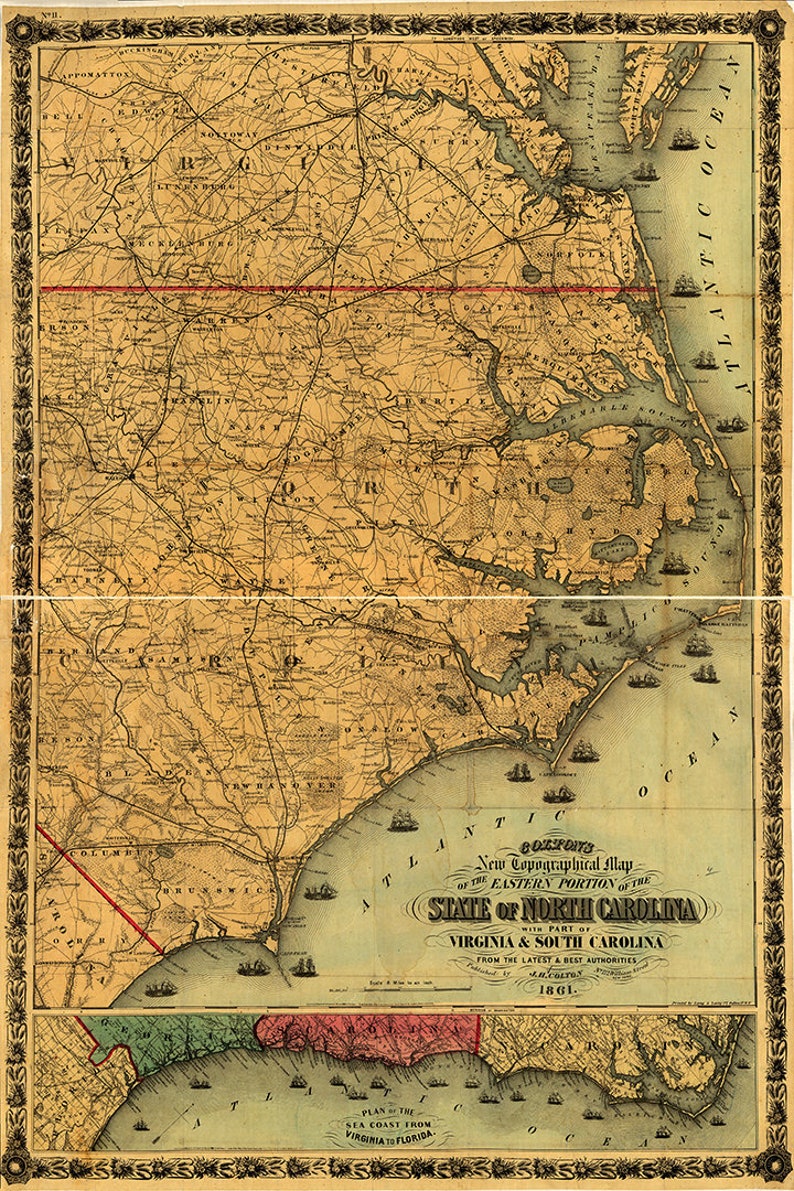 Map of Eastern North Carolina With Part of Virginia and South Carolina ...