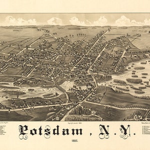 Kaart van Potsdam, St. Lawrence Co. New York, N.Y. 1885 Vintage restauratiehardware home deco-stijl oude muurreproductiekaart.
