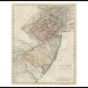 Map of New Jersey, NJ 1797.  Vintage home Deco Style old wall reproduction map print