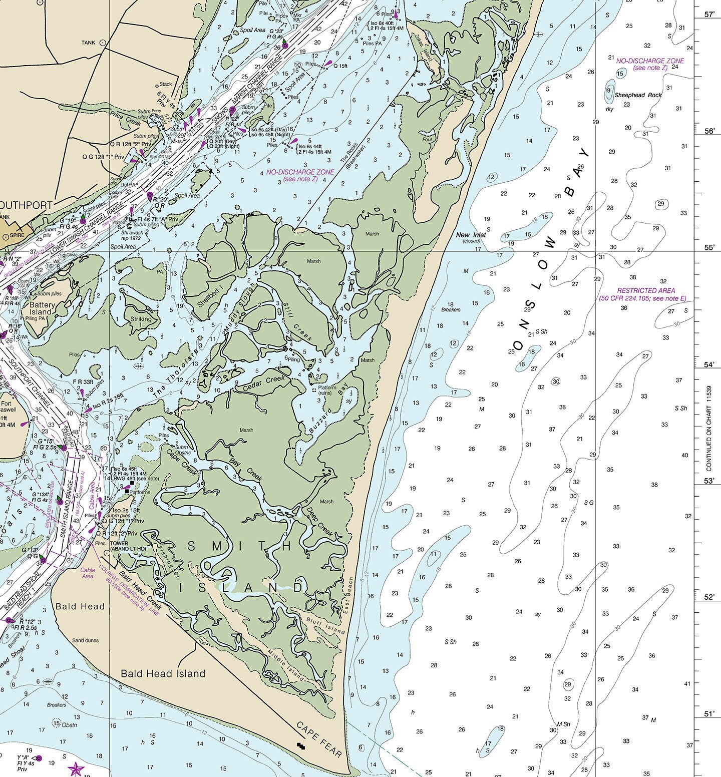 Cape Fear River to Wilmington Map – North Carolina Nautical Chart NOAA ...