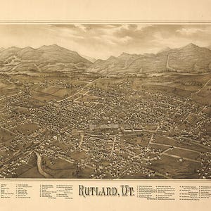 Karte von Rutland, Vermont: 1885 Vintage Restauration Hardware-Home-Deco-Stil alte Wandreproduktion.