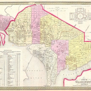 Landkarte von Washington, D.C und Georgetown von Johnson Map.  1850. Vintage Restauration Hardware home Deco Stil alte Wandreproduktion Kartendruck